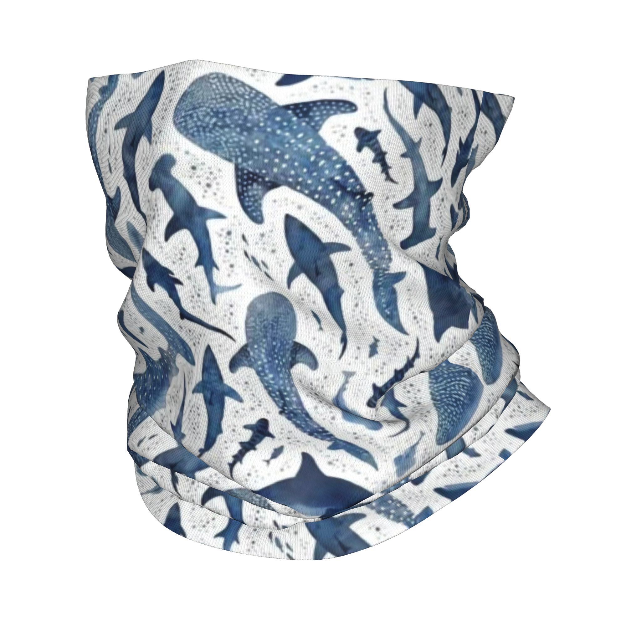 Wool Balaclava Knit - Bandana de tiburón de acuarela azul